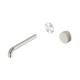 An image of Nero Tapware's Serenity Progressive Wall Basin Mixer 185mm Spout With Rome Travertine Handle Trim Kit Only Brushed Nickel