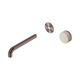 An image of Nero Tapware's Serenity Progressive Wall Basin Mixer 185mm Spout With Rome Travertine Handle Trim Kit Only Brushed Bronze