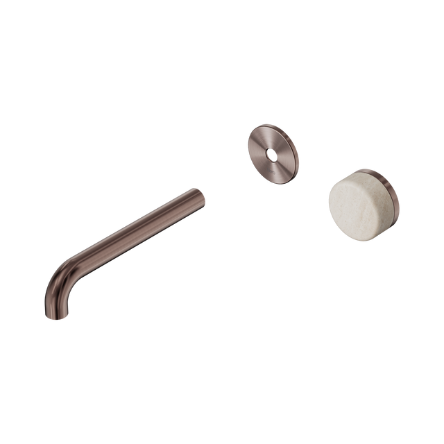 An image of Nero Tapware's Serenity Progressive Wall Basin Mixer 185mm Spout With Rome Travertine Handle Trim Kit Only Brushed Bronze