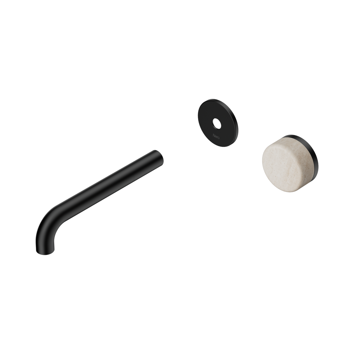 An image of Nero Tapware's Serenity Progressive Wall Basin Mixer 185mm Spout With Rome Travertine Handle Trim Kit Only Matt Black