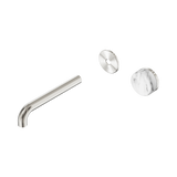 An image of Nero Tapware's Serenity Progressive Wall Basin Mixer 185mm Spout With Arabescato Corchia Handle Trim Kit Only Brushed Nickel