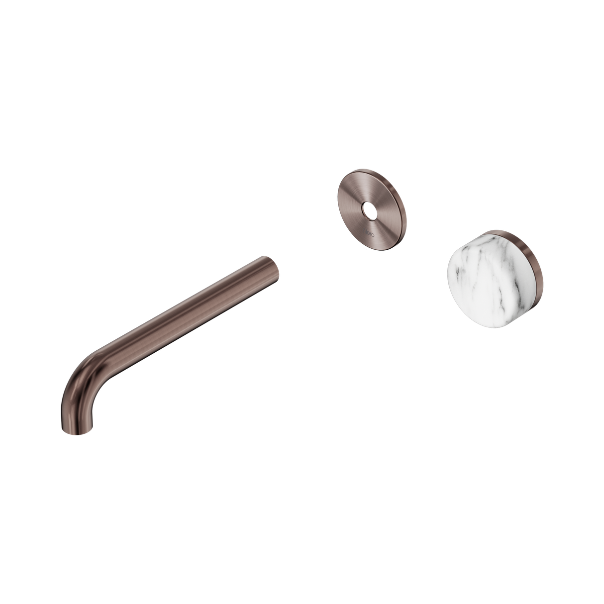 An image of Nero Tapware's Serenity Progressive Wall Basin Mixer 185mm Spout With Arabescato Corchia Handle Trim Kit Only Brushed Bronze