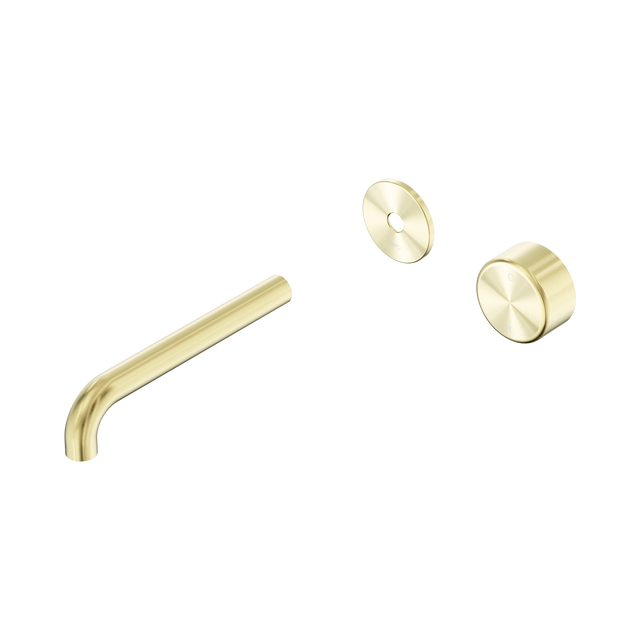 An image of Nero Tapware's Serenity Progressive Wall Basin Mixer 185mm Spout With Metal Handle Trim Kit Only Brushed Gold