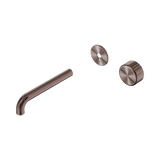 An image of Nero Tapware's Serenity Progressive Wall Basin Mixer 185mm Spout With Metal Handle Trim Kit Only Brushed Bronze