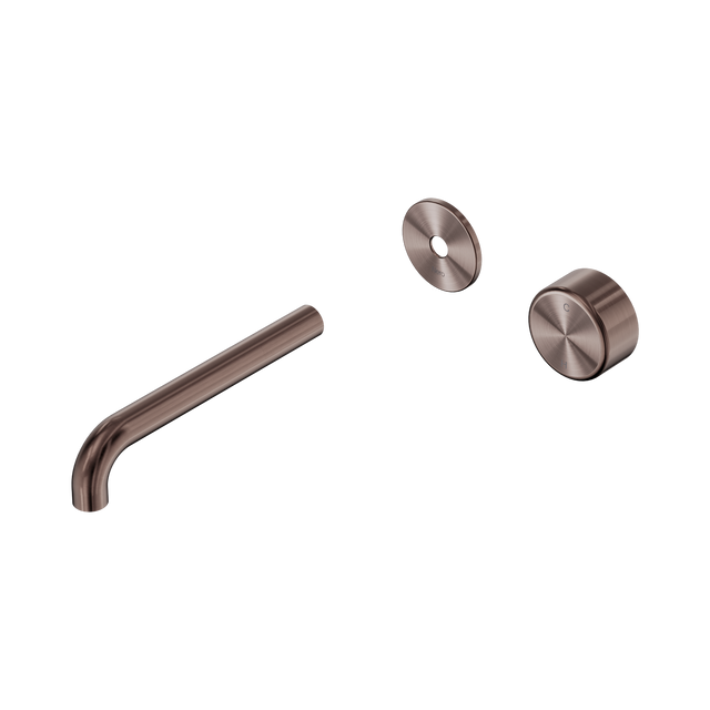 An image of Nero Tapware's Serenity Progressive Wall Basin Mixer 185mm Spout With Metal Handle Trim Kit Only Brushed Bronze