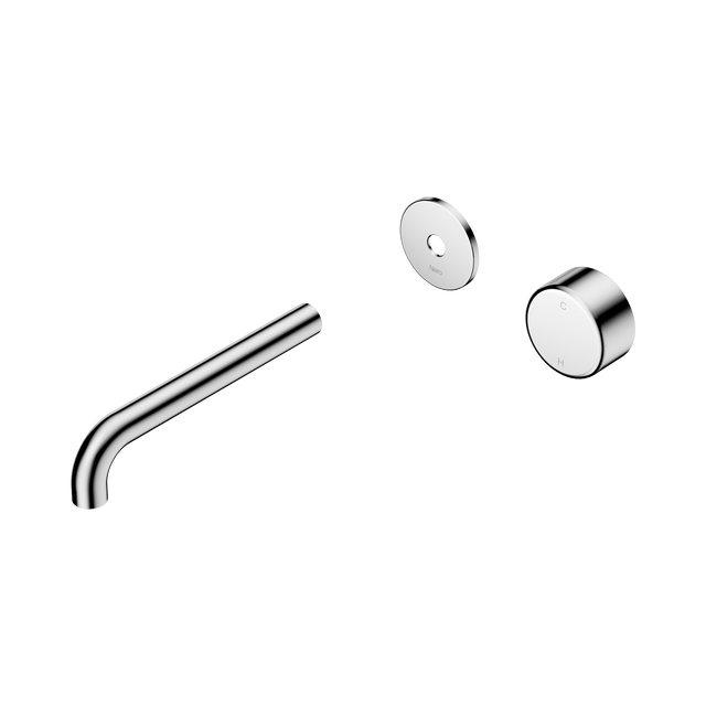 An image of Nero Tapware's Serenity Progressive Wall Basin Mixer 185mm Spout With Metal Handle Trim Kit Only Chrome