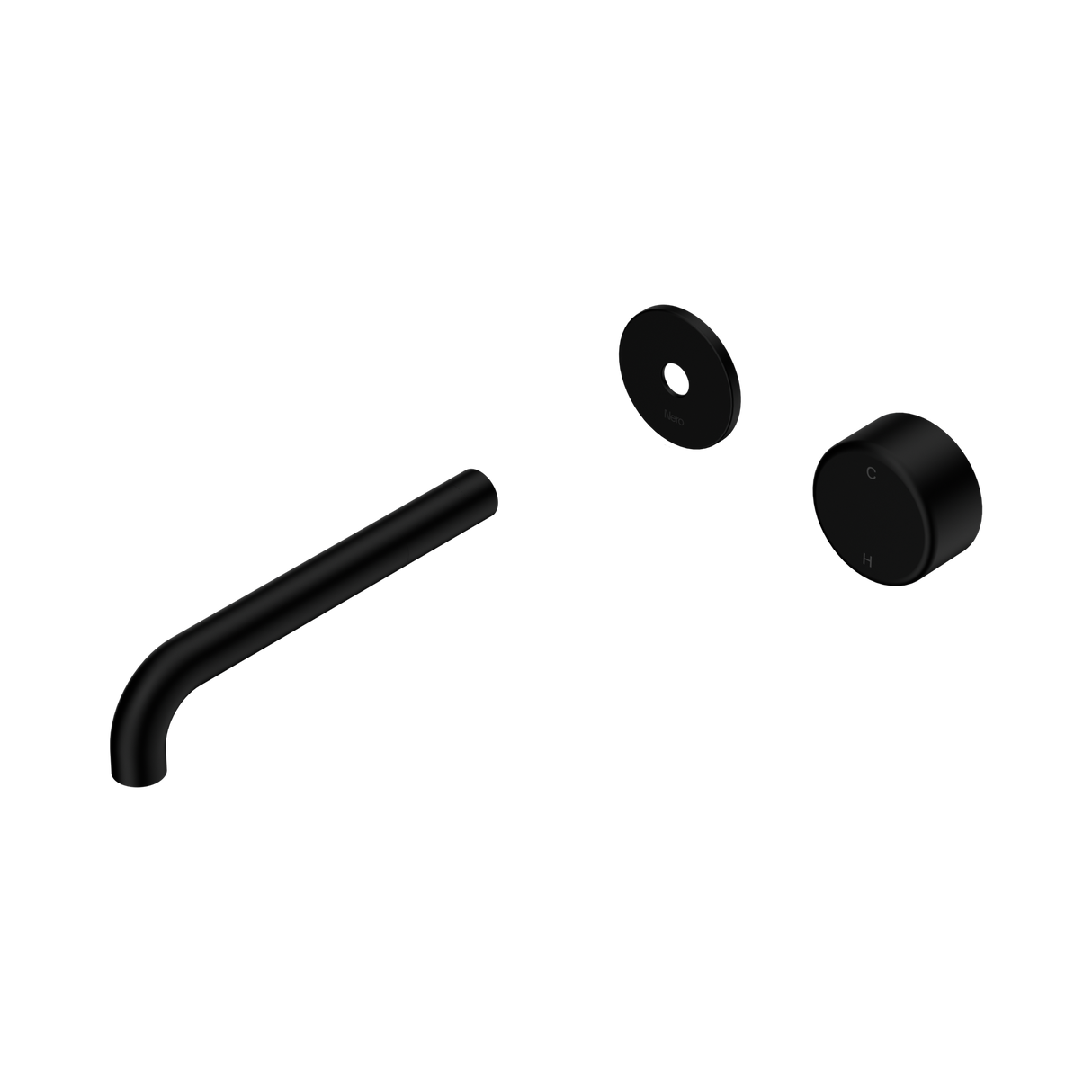 An image of Nero Tapware's Serenity Progressive Wall Basin Mixer 185mm Spout With Metal Handle Trim Kit Only Matt Black