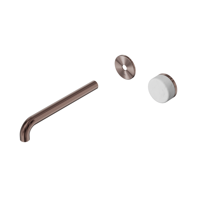 An image of Nero Tapware's Serenity Progressive Wall Basin Mixer 220mm Spout With Carrara Handle Trim Kit Only Brushed Bronze