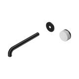 An image of Nero Tapware's Serenity Progressive Wall Basin Mixer 220mm Spout With Carrara Handle Trim Kit Only Matt Black