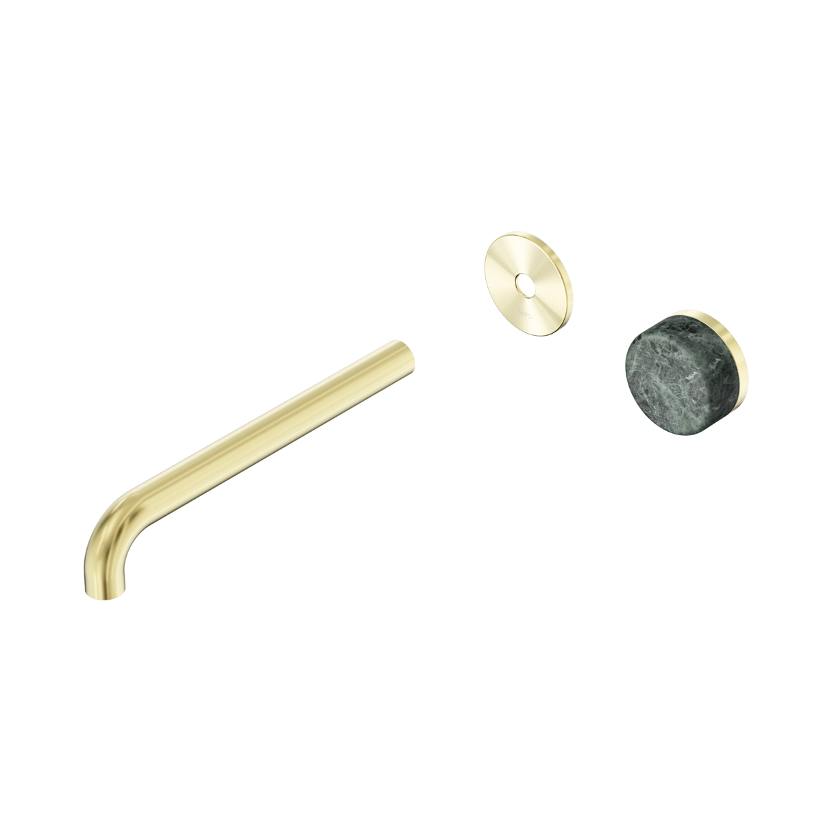 An image of Nero Tapware's Serenity Progressive Wall Basin Mixer 220mm Spout With Verde Alpi Handle Trim Kit Only Brushed Gold