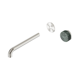 An image of Nero Tapware's Serenity Progressive Wall Basin Mixer 220mm Spout With Verde Alpi Handle Trim Kit Only Brushed Nickel