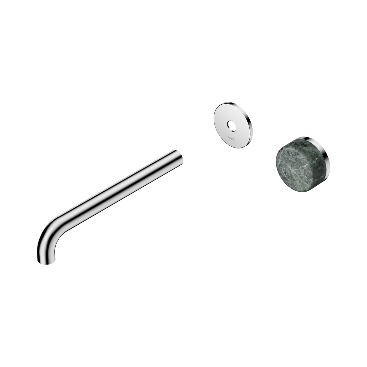 An image of Nero Tapware's Serenity Progressive Wall Basin Mixer 220mm Spout With Verde Alpi Handle Trim Kit Only Chrome