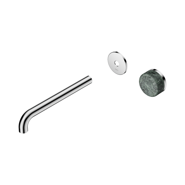 An image of Nero Tapware's Serenity Progressive Wall Basin Mixer 220mm Spout With Verde Alpi Handle Trim Kit Only Chrome