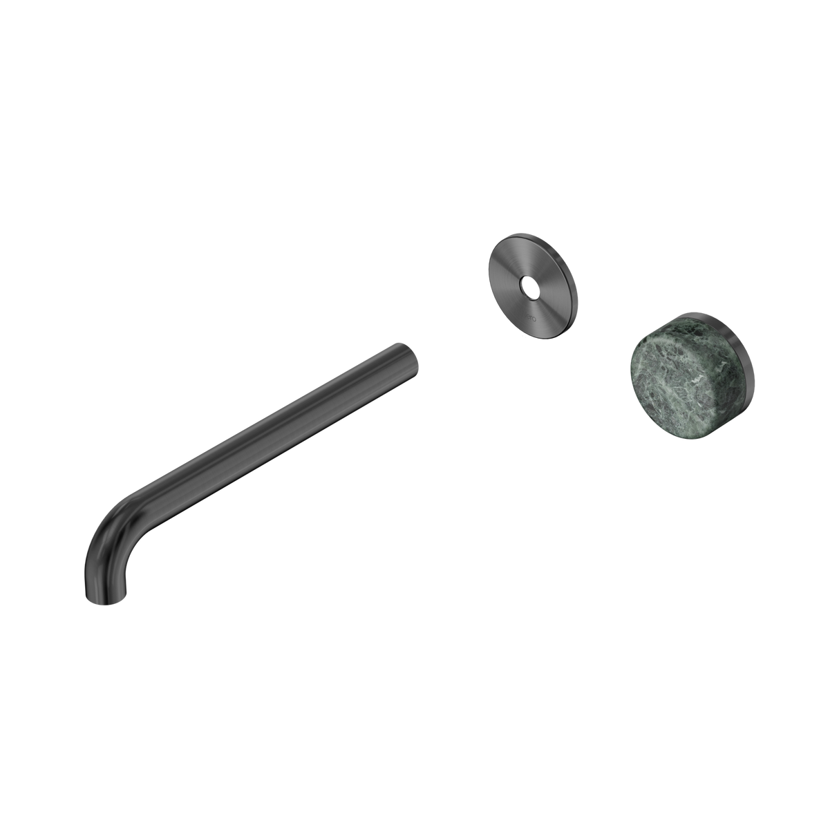 An image of Nero Tapware's Serenity Progressive Wall Basin Mixer 220mm Spout With Verde Alpi Handle Trim Kit Only Gun Metal