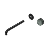 An image of Nero Tapware's Serenity Progressive Wall Basin Mixer 220mm Spout With Verde Alpi Handle Trim Kit Only Matt Black