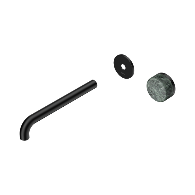 An image of Nero Tapware's Serenity Progressive Wall Basin Mixer 220mm Spout With Verde Alpi Handle Trim Kit Only Matt Black