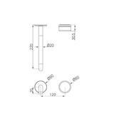 A line drawing of Nero Tapware's Serenity Progressive Wall Basin Mixer 220mm Spout With Verde Alpi Handle Trim Kit Only Chrome