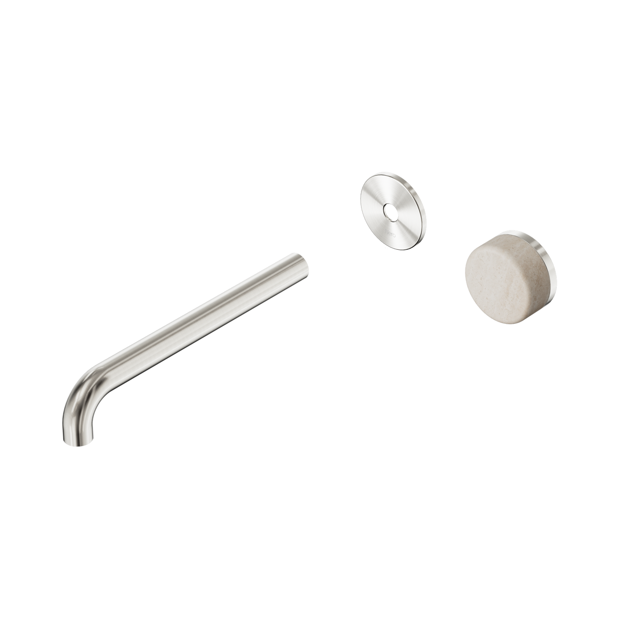 An image of Nero Tapware's Serenity Progressive Wall Basin Mixer 220mm Spout With Rome Travertine Handle Trim Kit Only Brushed Nickel