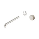 An image of Nero Tapware's Serenity Progressive Wall Basin Mixer 220mm Spout With Rome Travertine Handle Trim Kit Only Brushed Nickel