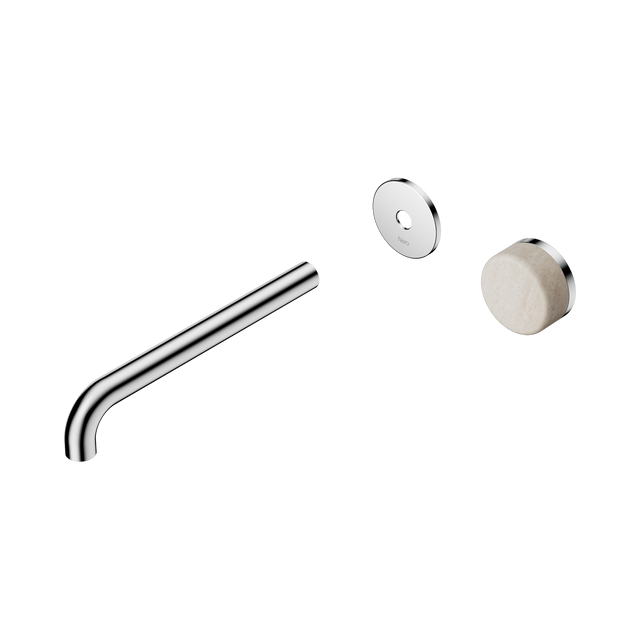 An image of Nero Tapware's Serenity Progressive Wall Basin Mixer 220mm Spout With Rome Travertine Handle Trim Kit Only Chrome