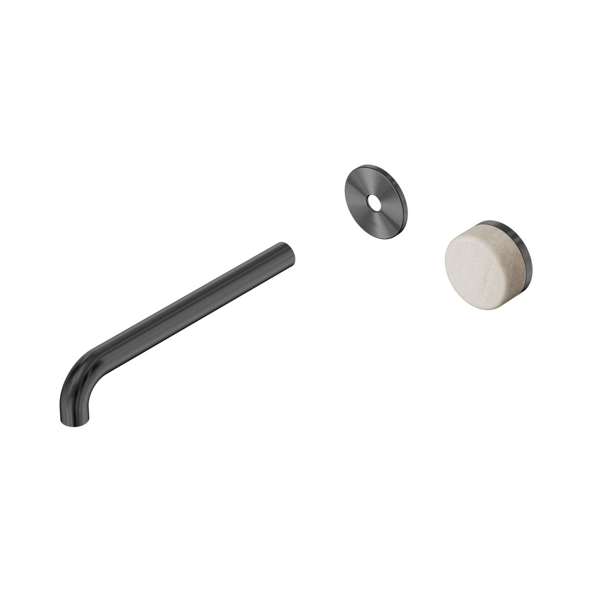 An image of Nero Tapware's Serenity Progressive Wall Basin Mixer 220mm Spout With Rome Travertine Handle Trim Kit Only Gun Metal
