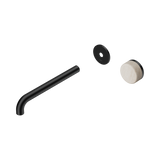 An image of Nero Tapware's Serenity Progressive Wall Basin Mixer 220mm Spout With Rome Travertine Handle Trim Kit Only Matt Black