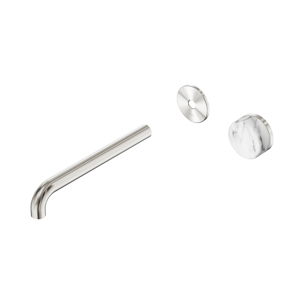 An image of Nero Tapware's Serenity Progressive Wall Basin Mixer 220mm Spout With Arabescato Corchia Handle Trim Kit Only Brushed Nickel