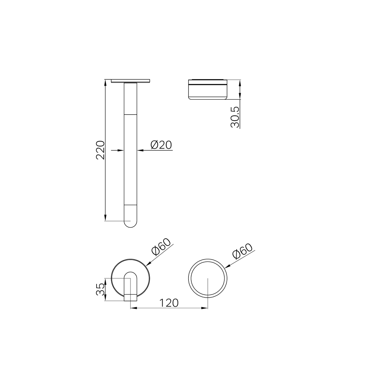 A line drawing of Nero Tapware's Serenity Progressive Wall Basin Mixer 220mm Spout With Arabescato Corchia Handle Trim Kit Only Gun Metal