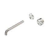 An image of Nero Tapware's Serenity Progressive Wall Basin Mixer 220mm Spout With Metal Handle Trim Kit Only Brushed Nickel