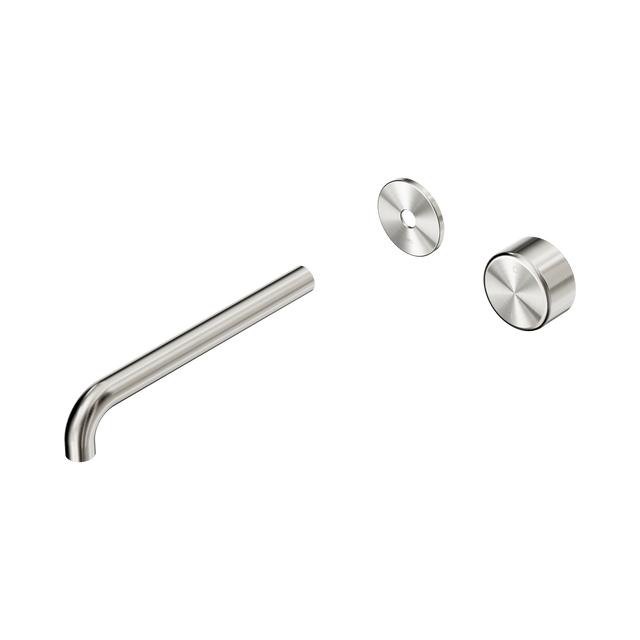 An image of Nero Tapware's Serenity Progressive Wall Basin Mixer 220mm Spout With Metal Handle Trim Kit Only Brushed Nickel