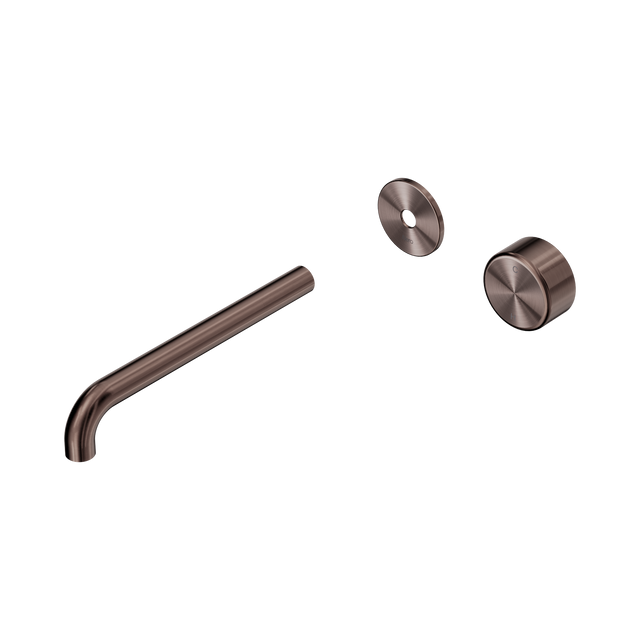 An image of Nero Tapware's Serenity Progressive Wall Basin Mixer 220mm Spout With Metal Handle Trim Kit Only Brushed Bronze