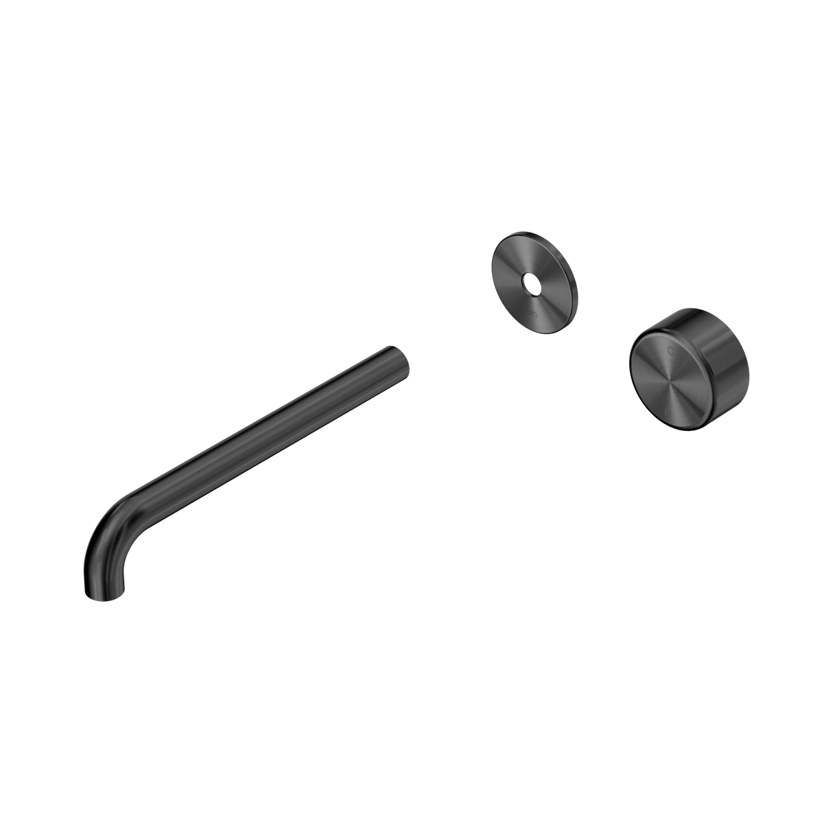 An image of Nero Tapware's Serenity Progressive Wall Basin Mixer 220mm Spout With Metal Handle Trim Kit Only Gun Metal