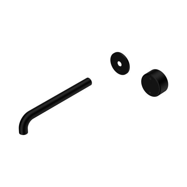 An image of Nero Tapware's Serenity Progressive Wall Basin Mixer 220mm Spout With Metal Handle Trim Kit Only Matt Black
