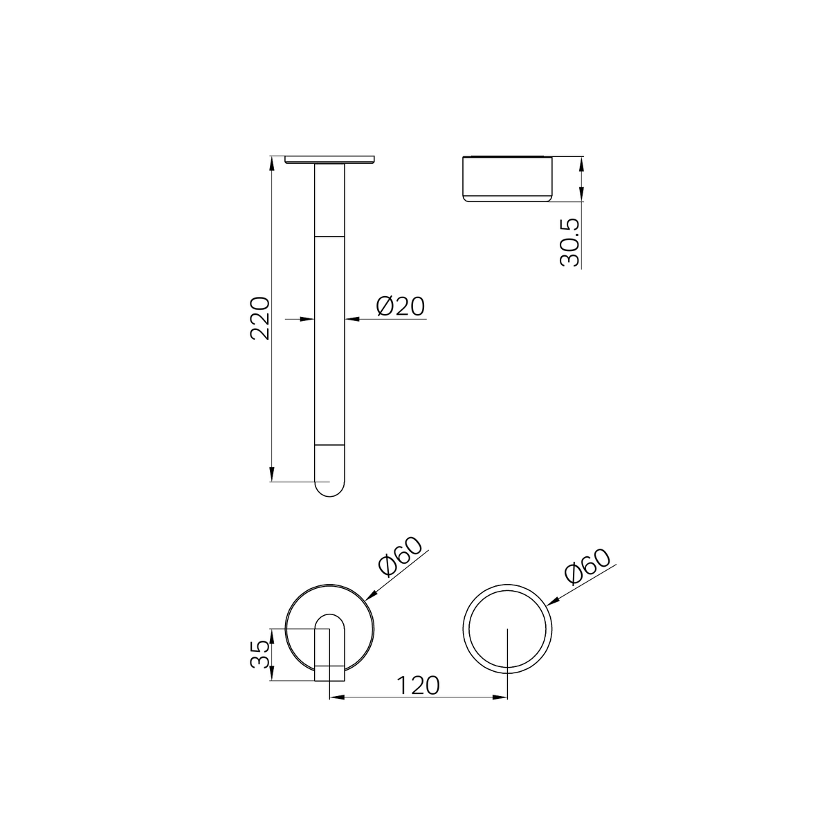 A line drawing of Nero Tapware's Serenity Progressive Wall Basin Mixer 220mm Spout With Metal Handle Trim Kit Only Brushed Nickel