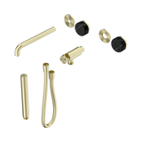 An image of Nero Tapware's Serenity Progressive Shower System With Spout With Marquina Black Handle And Slim Shower Trim Kit Only Brushed Gold