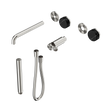 An image of Nero Tapware's Serenity Progressive Shower System With Spout With Marquina Black Handle And Slim Shower Trim Kit Only Brushed Nickel