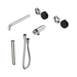 An image of Nero Tapware's Serenity Progressive Shower System With Spout With Marquina Black Handle And Slim Shower Trim Kit Only Brushed Nickel