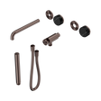 An image of Nero Tapware's Serenity Progressive Shower System With Spout With Marquina Black Handle And Slim Shower Trim Kit Only Brushed Bronze