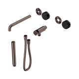 An image of Nero Tapware's Serenity Progressive Shower System With Spout With Marquina Black Handle And Slim Shower Trim Kit Only Brushed Bronze