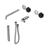 An image of Nero Tapware's Serenity Progressive Shower System With Spout With Marquina Black Handle And Slim Shower Trim Kit Only Chrome
