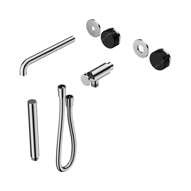 An image of Nero Tapware's Serenity Progressive Shower System With Spout With Marquina Black Handle And Slim Shower Trim Kit Only Chrome