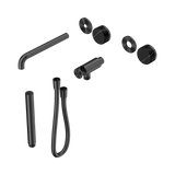 An image of Nero Tapware's Serenity Progressive Shower System With Spout With Marquina Black Handle And Slim Shower Trim Kit Only Gun Metal