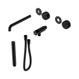 An image of Nero Tapware's Serenity Progressive Shower System With Spout With Marquina Black Handle And Slim Shower Trim Kit Only Matt Black