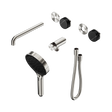 An image of Nero Tapware's Serenity Progressive Shower System With Spout With Marquina Black Handle And Serenity Hand Shower Trim Kit Only Brushed Nickel
