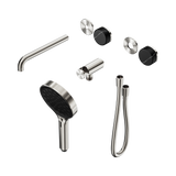 An image of Nero Tapware's Serenity Progressive Shower System With Spout With Marquina Black Handle And Serenity Hand Shower Trim Kit Only Brushed Nickel
