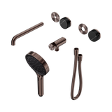 An image of Nero Tapware's Serenity Progressive Shower System With Spout With Marquina Black Handle And Serenity Hand Shower Trim Kit Only Brushed Bronze