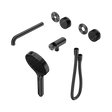 An image of Nero Tapware's Serenity Progressive Shower System With Spout With Marquina Black Handle And Serenity Hand Shower Trim Kit Only Gun Metal