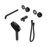 An image of Nero Tapware's Serenity Progressive Shower System With Spout With Marquina Black Handle And Serenity Hand Shower Trim Kit Only Gun Metal
