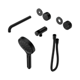 An image of Nero Tapware's Serenity Progressive Shower System With Spout With Marquina Black Handle And Serenity Hand Shower Trim Kit Only Matt Black
