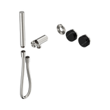 An image of Nero Tapware's Serenity Progressive Shower System With Marquina Black Handle And Slim Shower Trim Kit Only Brushed Nickel